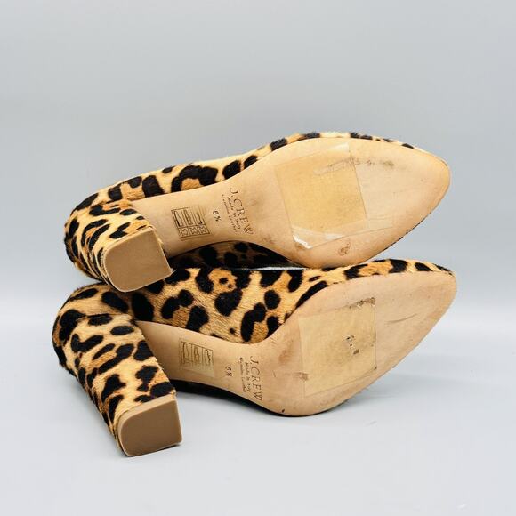 J Crew Shoes Womens 6.5 Brown Black Calf Hair Pump Leopard Print Chunky Heel - Picture 8 of 11